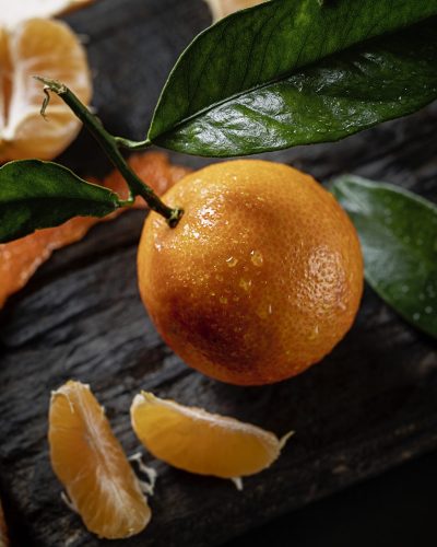 fresh juicy tangerine on board